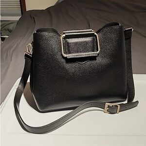 ISADORA Pebble Leather Satchel Crossbody Bag Handles Adjustable Strap Black NWOT